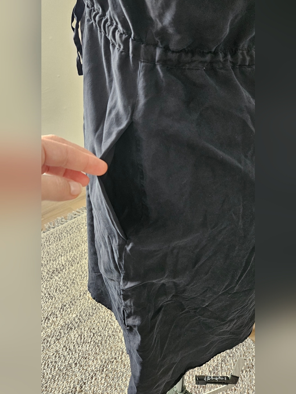Madewell Drawstring Racerback 100% Silk Daybreak Dress Size 10 Black/Navy - Picture 2 of 5
